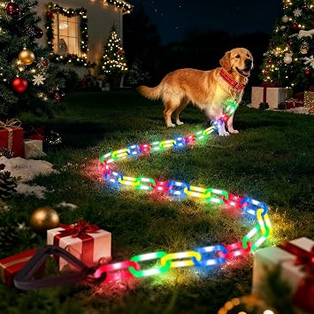 Joomer 6FT Light-Up Dog Leash for Night Walking, 60 LED Battery Operated Dog Chain Lights with 8 Modes & Timer, Glow Leashes with Secure Handle for Small to Large Pets Multicolor