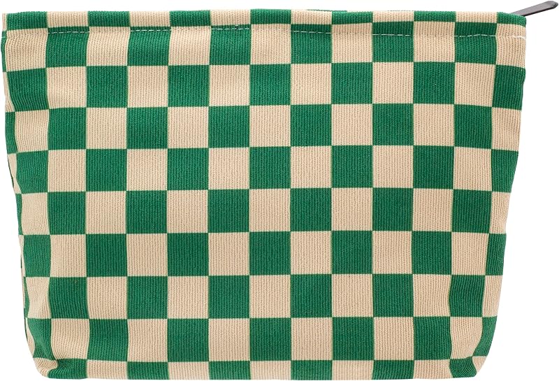 PAZIMIIK Necessaire de Maquiagem em Poliéster com Zíper, Verde Xadrez, 25,4 x 17,78 x 5,08 cm