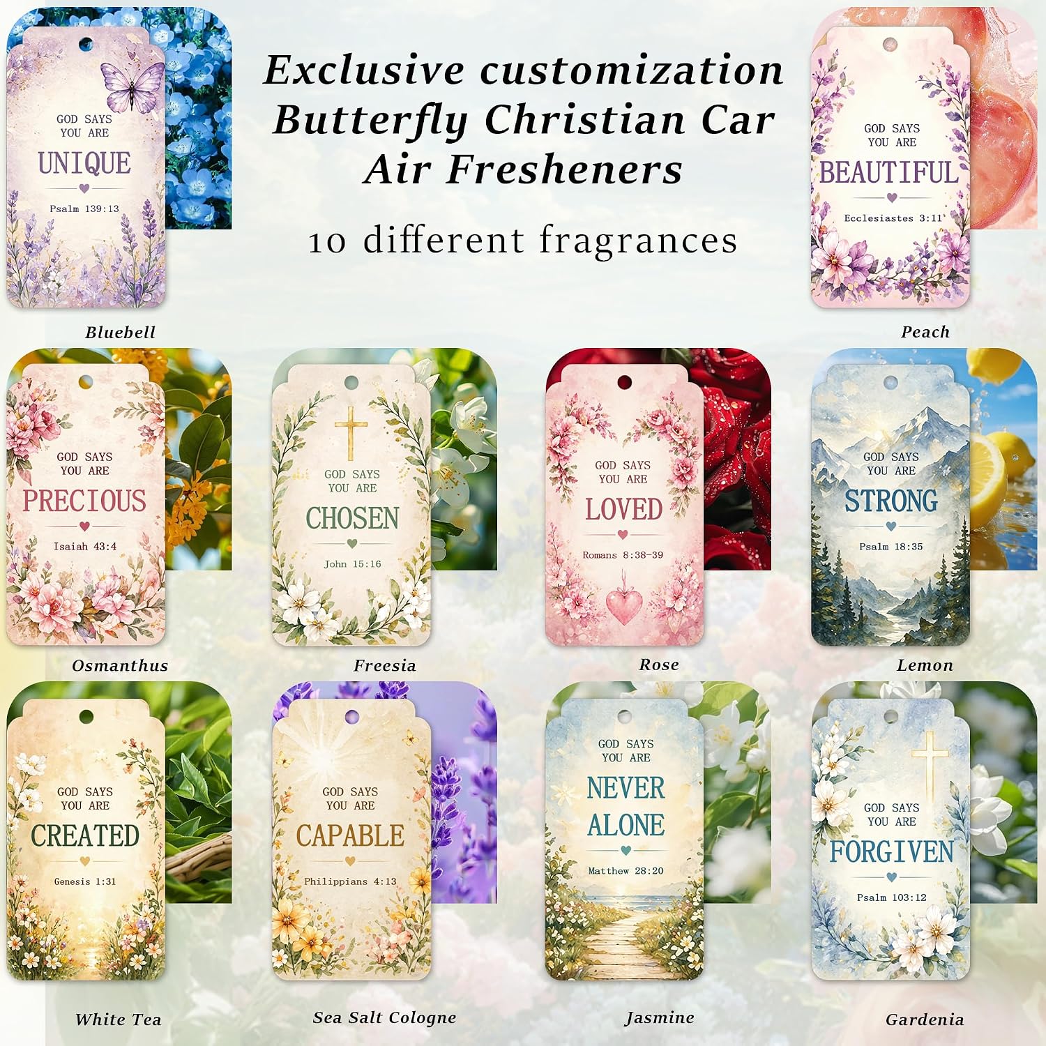 Christian Car Fresheners for Women, 10 Pack Bible Verse Air Fresheners image 2