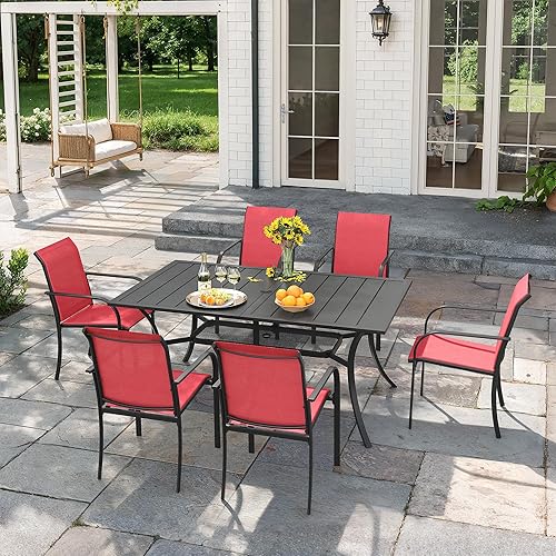 VICLLAX Patio 7 Pieces Outdoor Dining Set, 59" Metal Dining