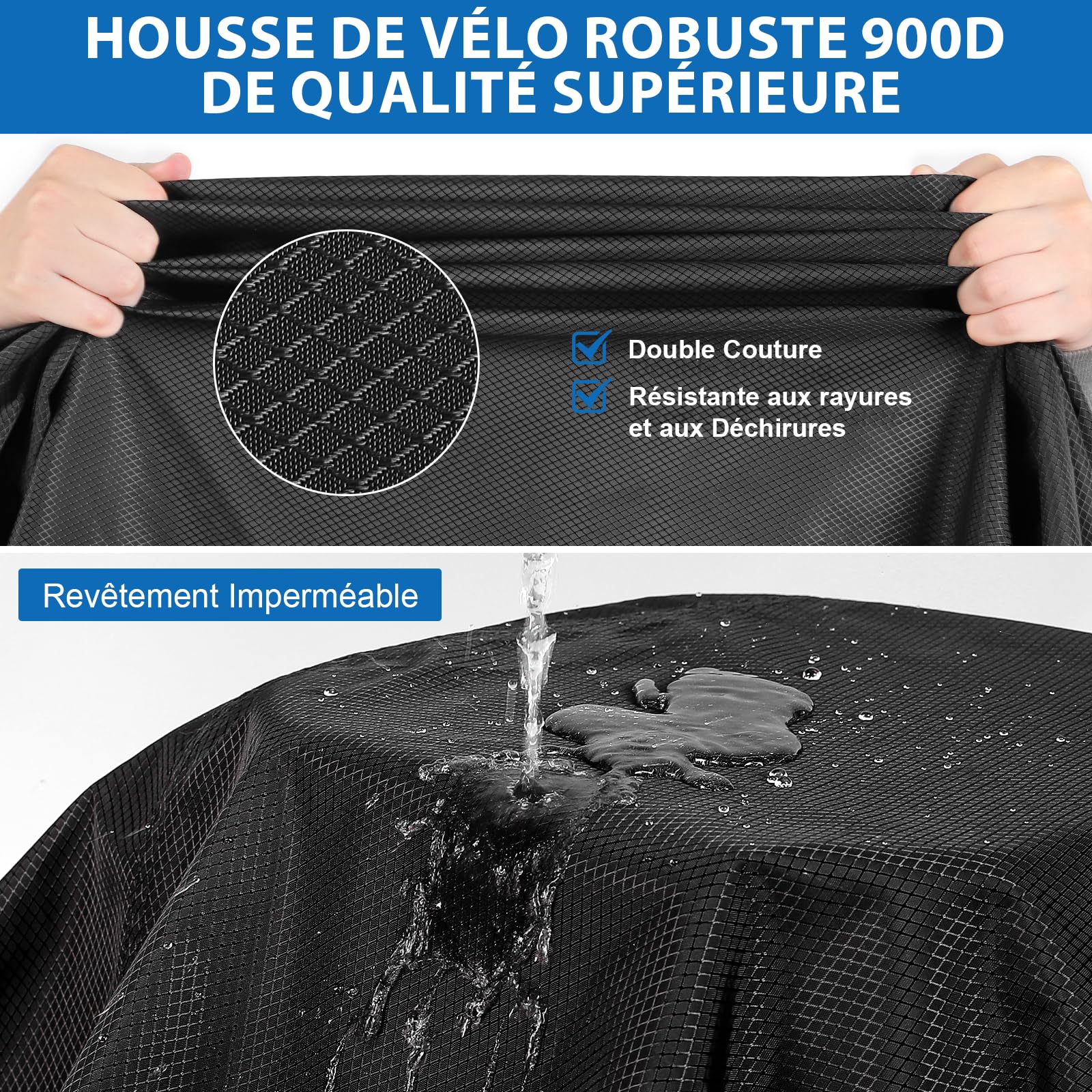 Housse de Vélo pour Transport 2 Vélos - Wemjaly Revêtement PU 900D Bache Velo Exterieur, Imperméable et Robuste, avec Cordon élastique de 6M, Housse Velo Compatible avec les Porte-Vélos de Voiture - 2