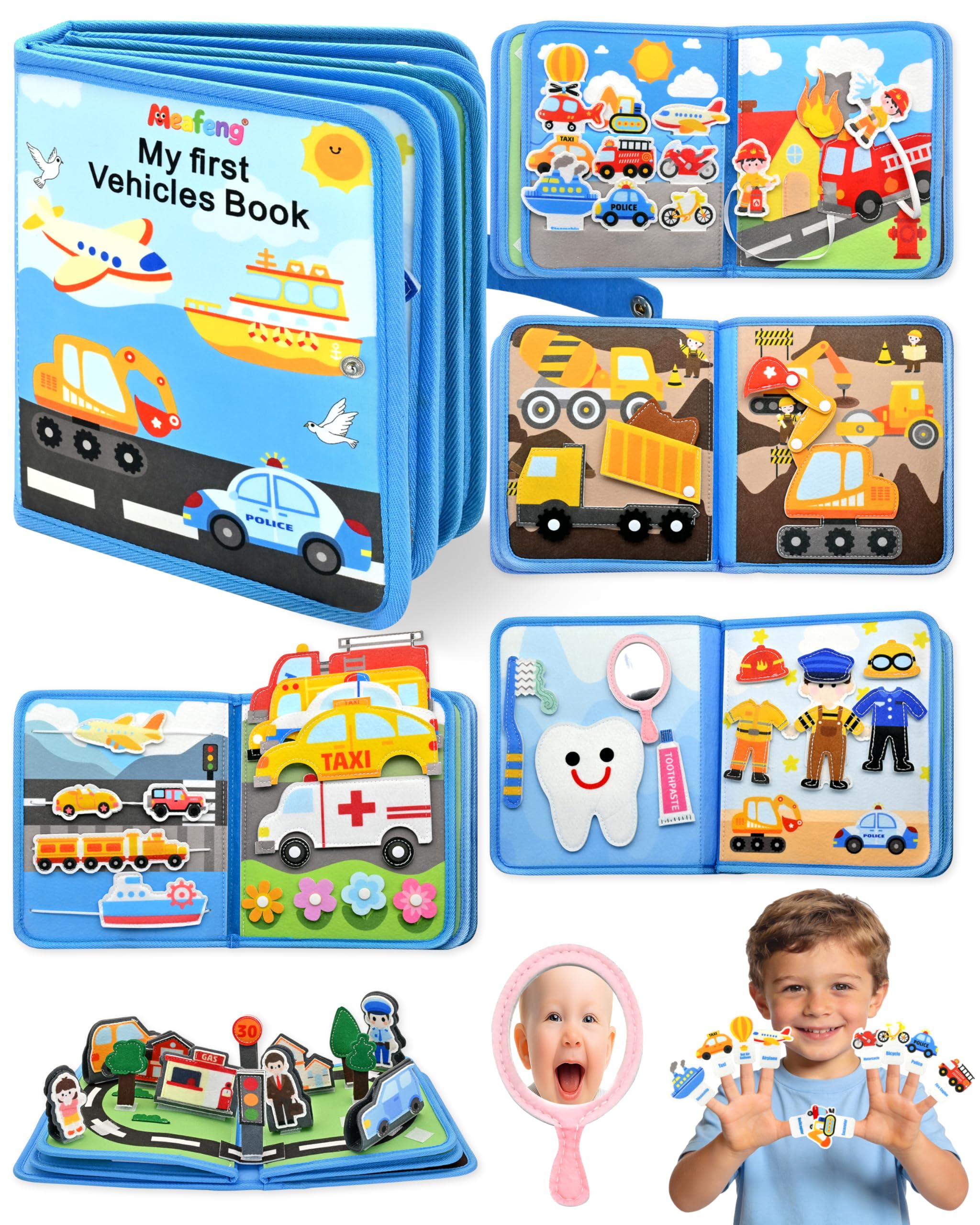 Busy Board Book pour Enfant de 12-36 Mois – Livre Quiet 3D sur Les Véhicules Montessori, Jeux de Voyage pour Avion et Voiture – Cadeaux d'anniversaire pour Bébé Garçons et Filles de 1, 2, 3 Ans
