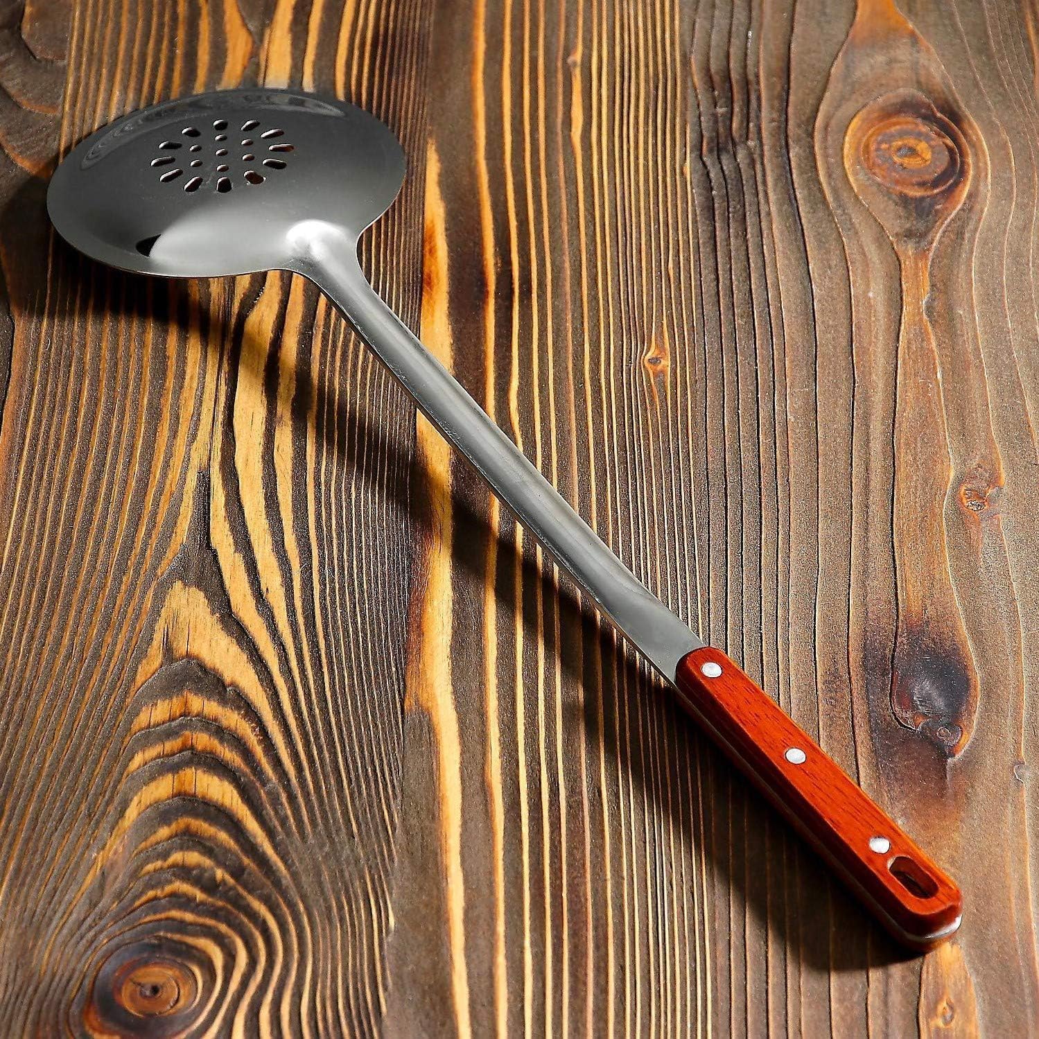 Stainless Steel Big Skimmer for kazan or cauldron 47cm 18.5 inch Шумовка для казана - Extra Long 18.5" Slotted Ladle for Deep Frying, Pilaf, Cauldron, and Camping
