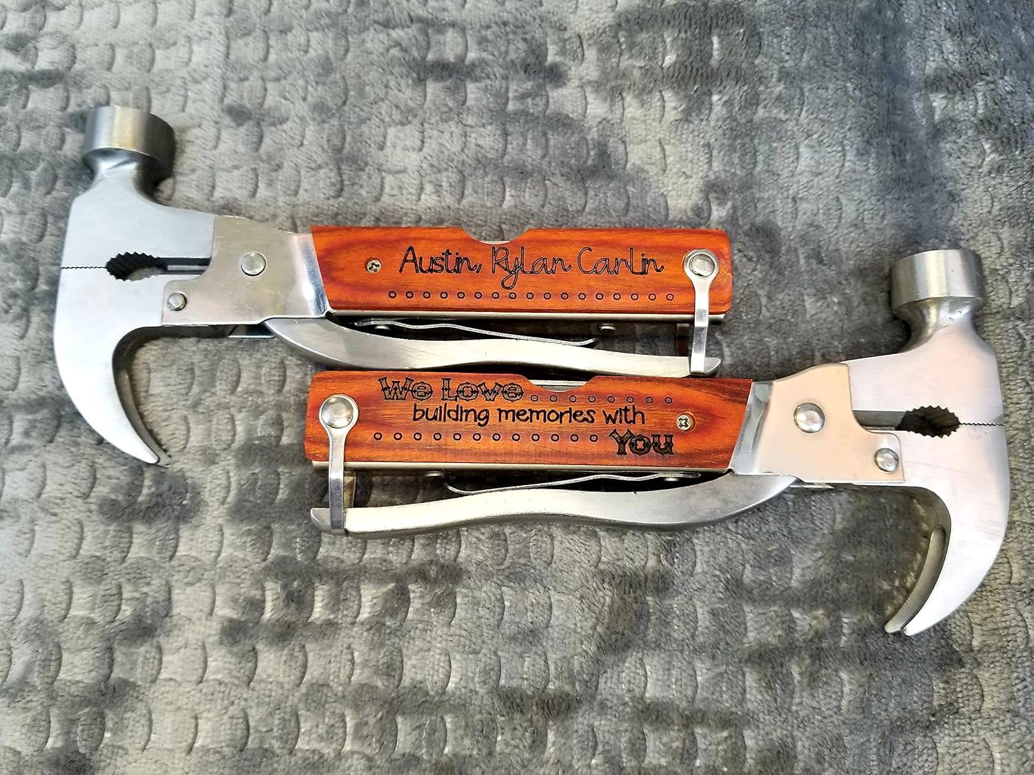 Fathers Day Gift for Dad | Custom Engraved Hammer | We Love Building Memories With You with 1-6 Kids Names| REAL Wood on 14in1 Multifunction Hammer | Gift for Dad Gift For Mom Personalized MultiHammer