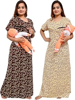 Ankona Feeding Nighty Combo of 2 Pieces in Pure Cotton with 3 zips, First Zip on Neck for Comfortable Wearing & Other 2 zi... Price In India