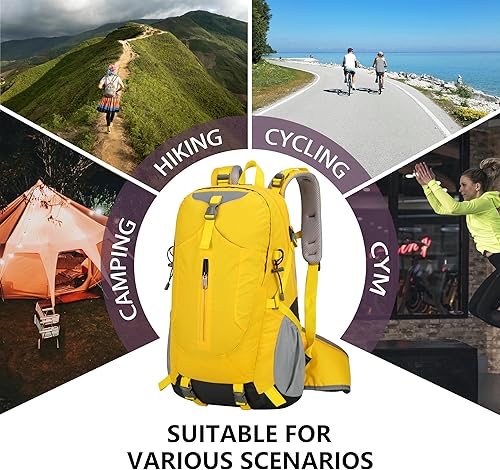 Miniatura 3 de Mochila de senderismo para hombres y mujeres, viajes, deportes al aire libre, mochila ligera, camping, bolsa, impermeable, 40 litros (amarillo)
