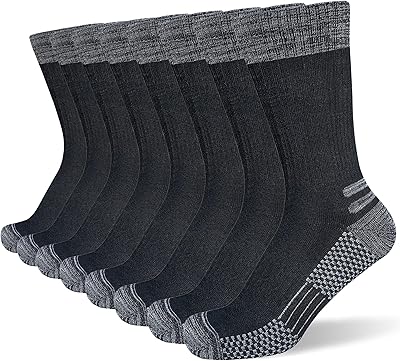 suaskk Men's Crew Work Boot Socks, Thick Cushioned Moisture Wicking Hiking Sock 3/4 Pairs
