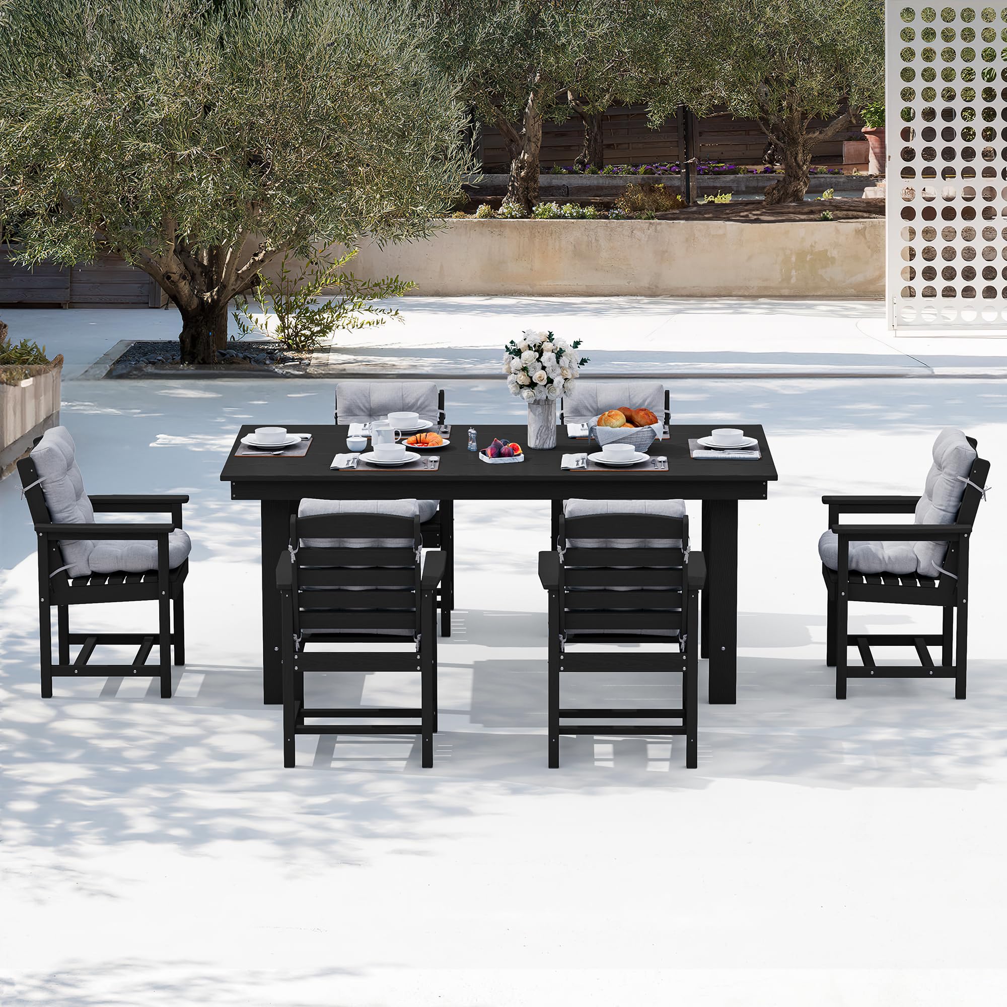 Amazon.com: SERWALL 6 Person Dining Table Sets with Cushions, Outdoor Dining Set with Umbrella ...