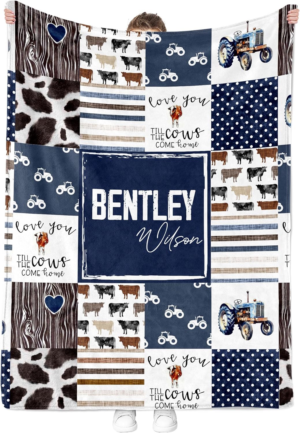 MDPrints Farm Personalized Baby Blankets for Boys, Customized Baby Boy Gifts with Name, Custom Baby Blanket, Newborn Gift