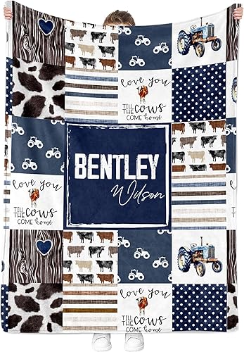Miniatura 70 de MDPrints - Mantas de bebé personalizadas de vaca para niños, manta personalizada con nombre de bebé, regalo personalizado para recién nacido, Vaca