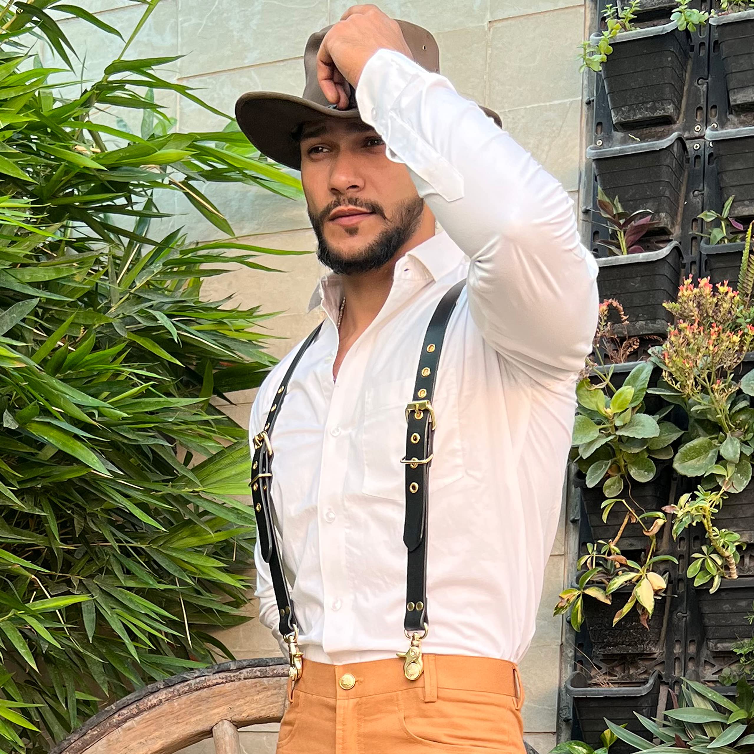 Hulara Bretelles en Cuir Hommes/Femmes Dos Réglable Y Design Bretelles Habillées pour Marié/Mariage/Cadeau Bretelles pour Hommes avec Clips Robustes Bretelles Noires