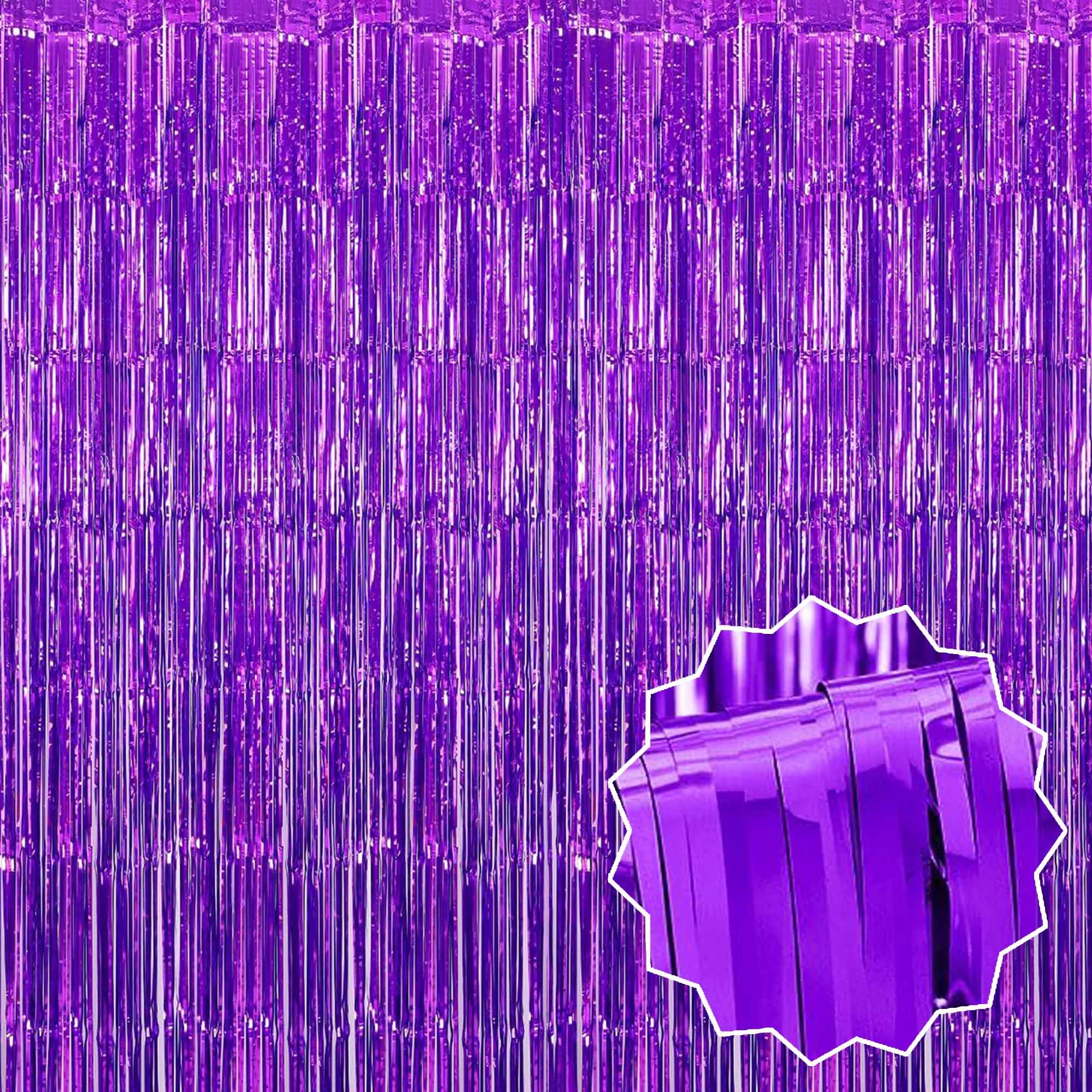 3 Pack Purple Foil Fringe Curtains Backdrop, 3.28 x 8.2 Ft Metallic Streamers Tinsel Curtains Background for Photo Booth, Birthday, Halloween,