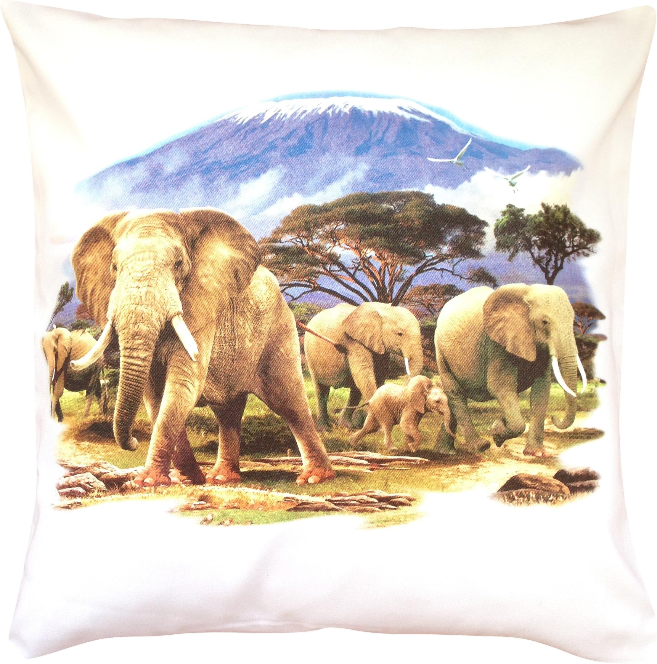 Majestic Elephant Group Themed Cotton Cushion Cover
