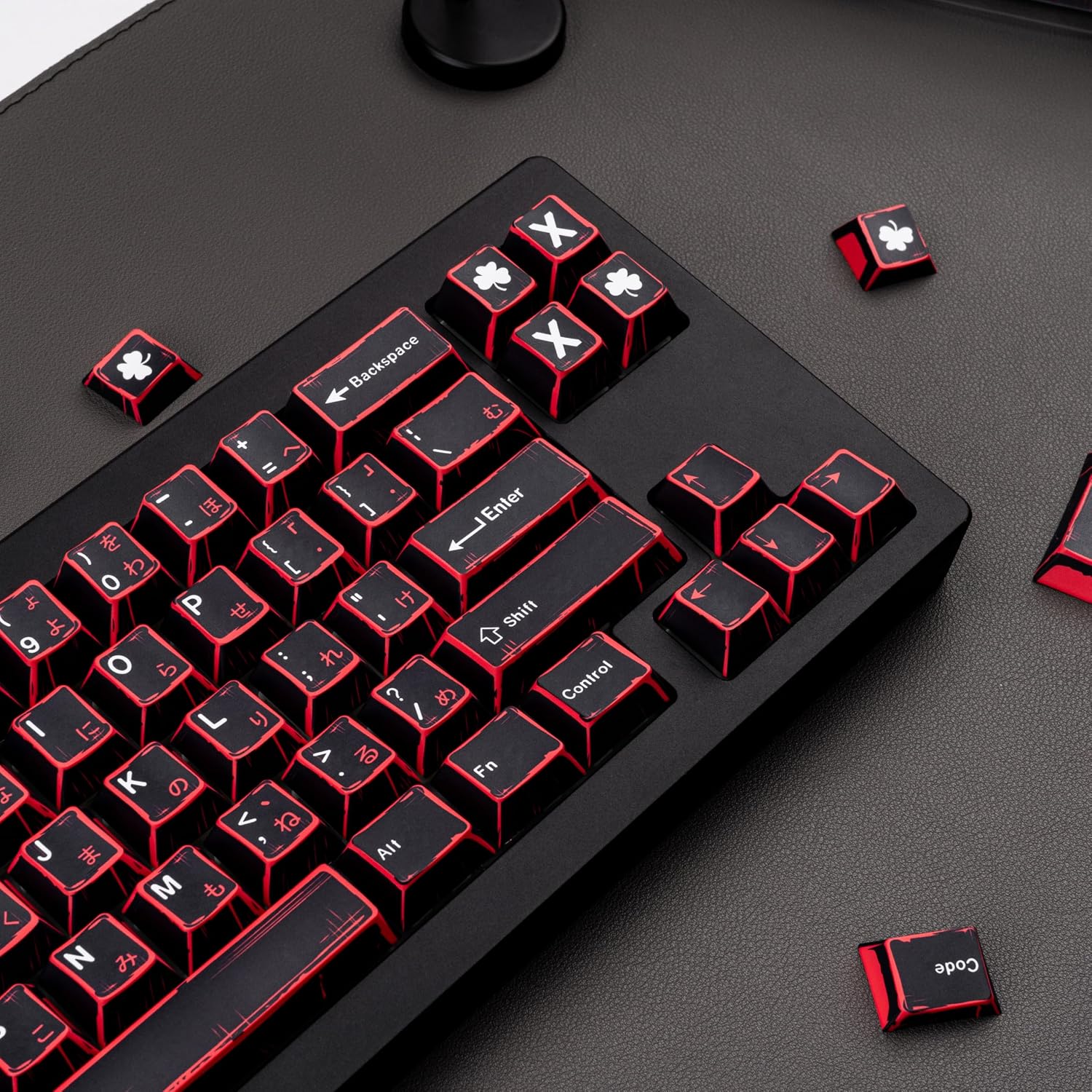 Japanese Manga Keycaps 130 Keys, Custom PBT Black and Red Keycaps, Cherry Profile Dye Sub Keycap Set Fit for 61/64/87/104/108 Cherry MX Switches Mechanical Keyboard