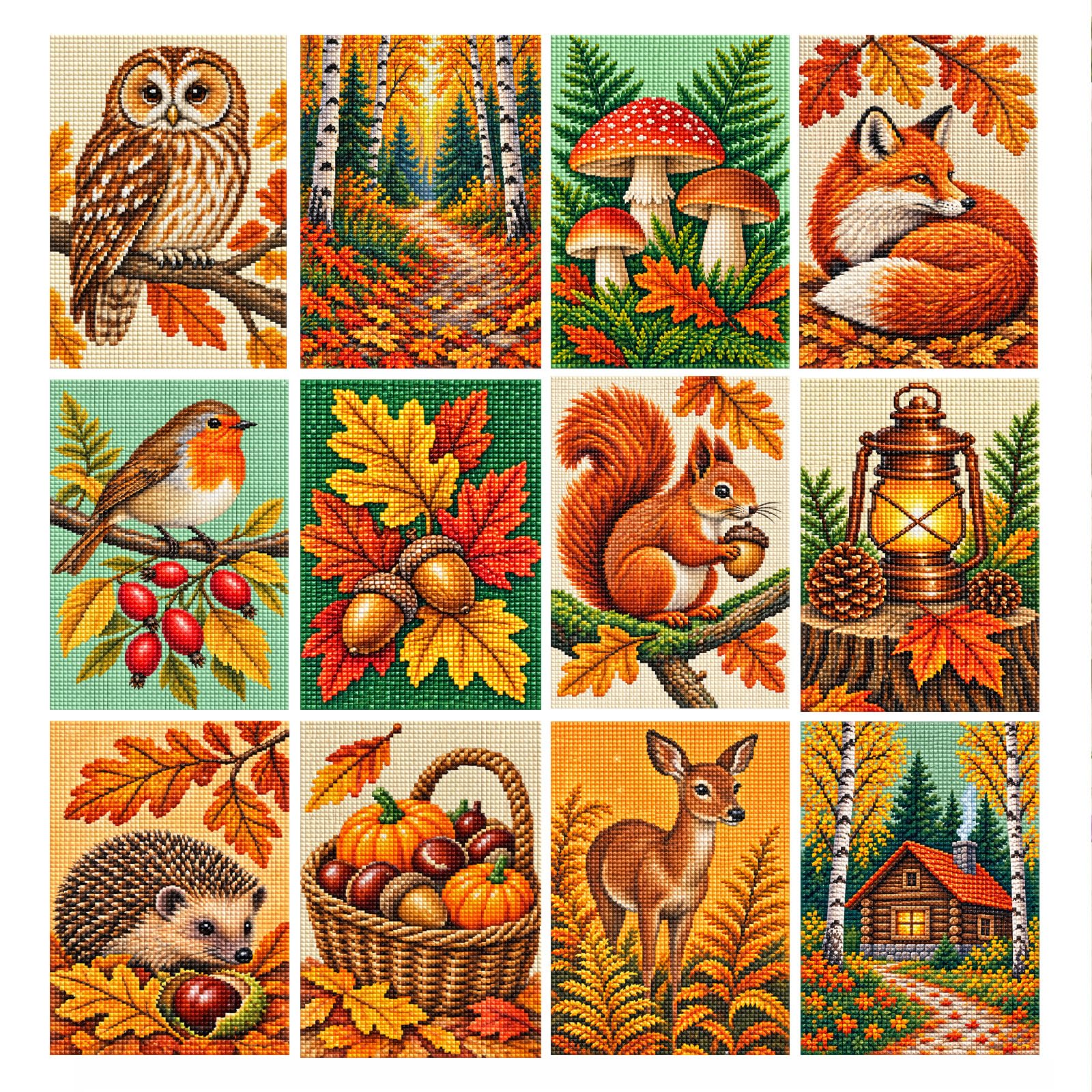 JATOK Diamond Painting Square Drill, 12-Pack, Autumn Forest, 12 x 17 cm