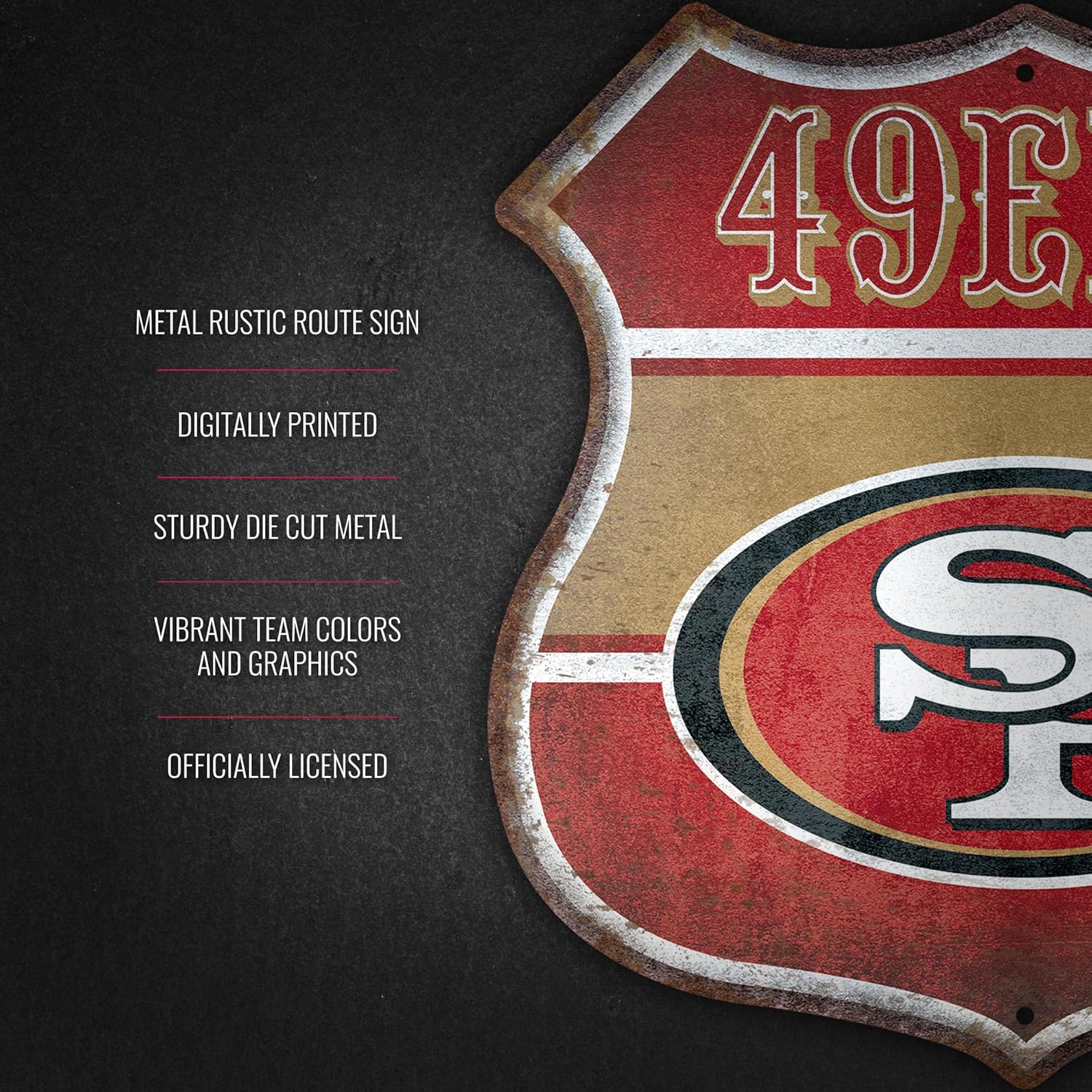 Rico Industries NFL Football San Francisco 49ers Rustic 11.5" Metal Route Sign