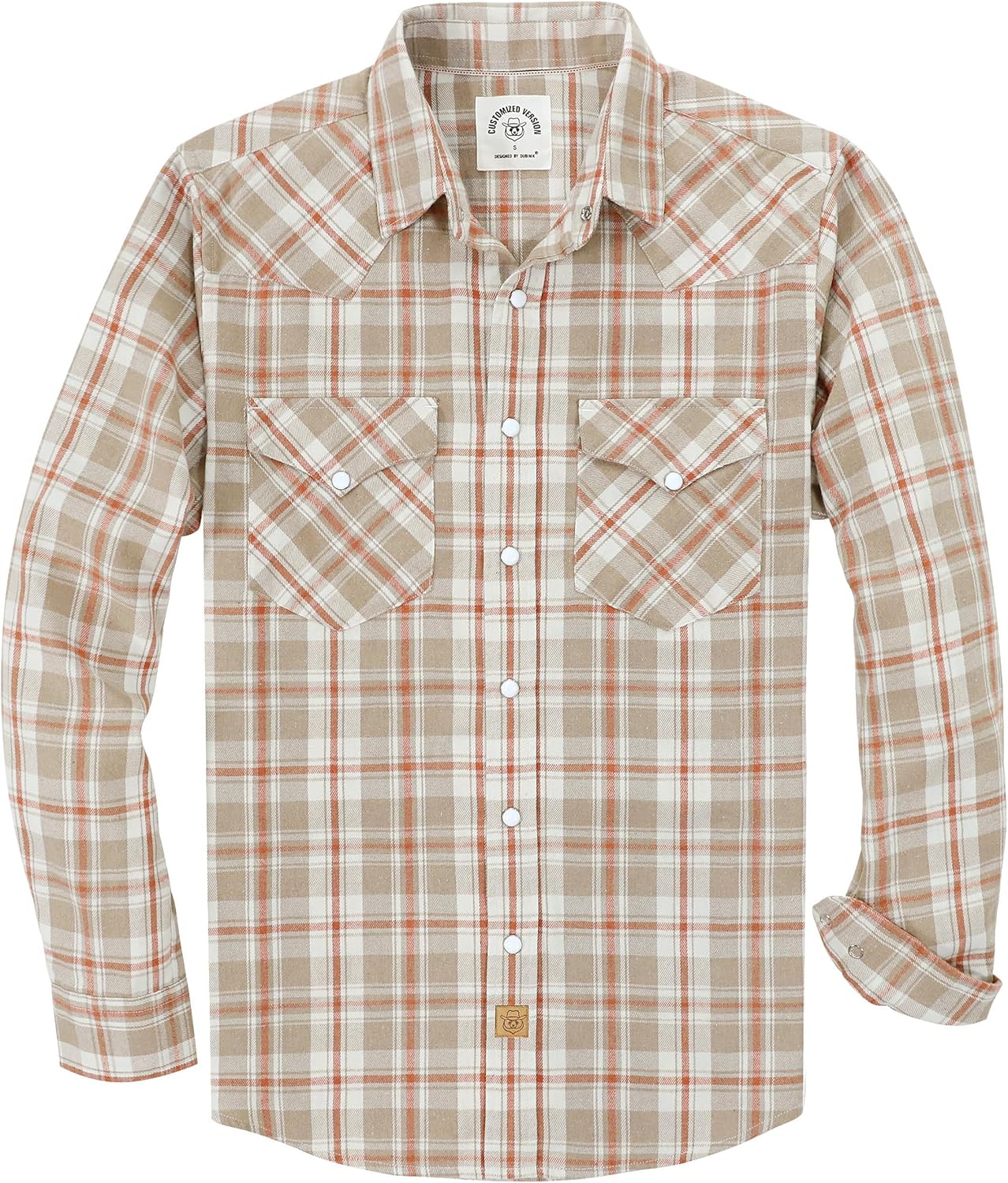 Dubinik® 6 oz Flannel Shirt for Men Western Cowboy Pearl Snap Long Sleeve Work Casual Buttons Vintage Plaid Shirts