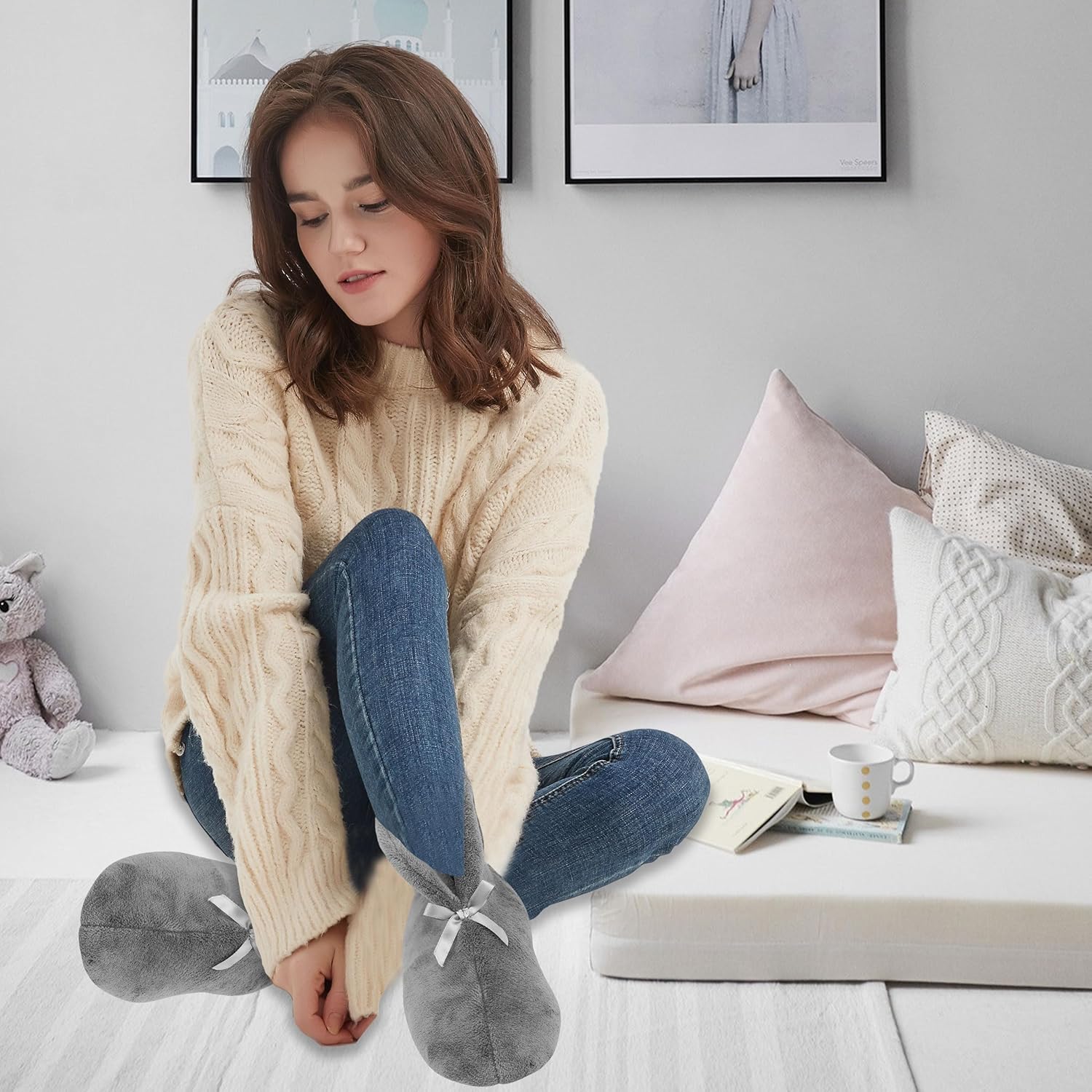 Forfoot Women's Bootie Slippers, Cozy Coral Fleece Non Slip Indoor House Shoes - Image 2