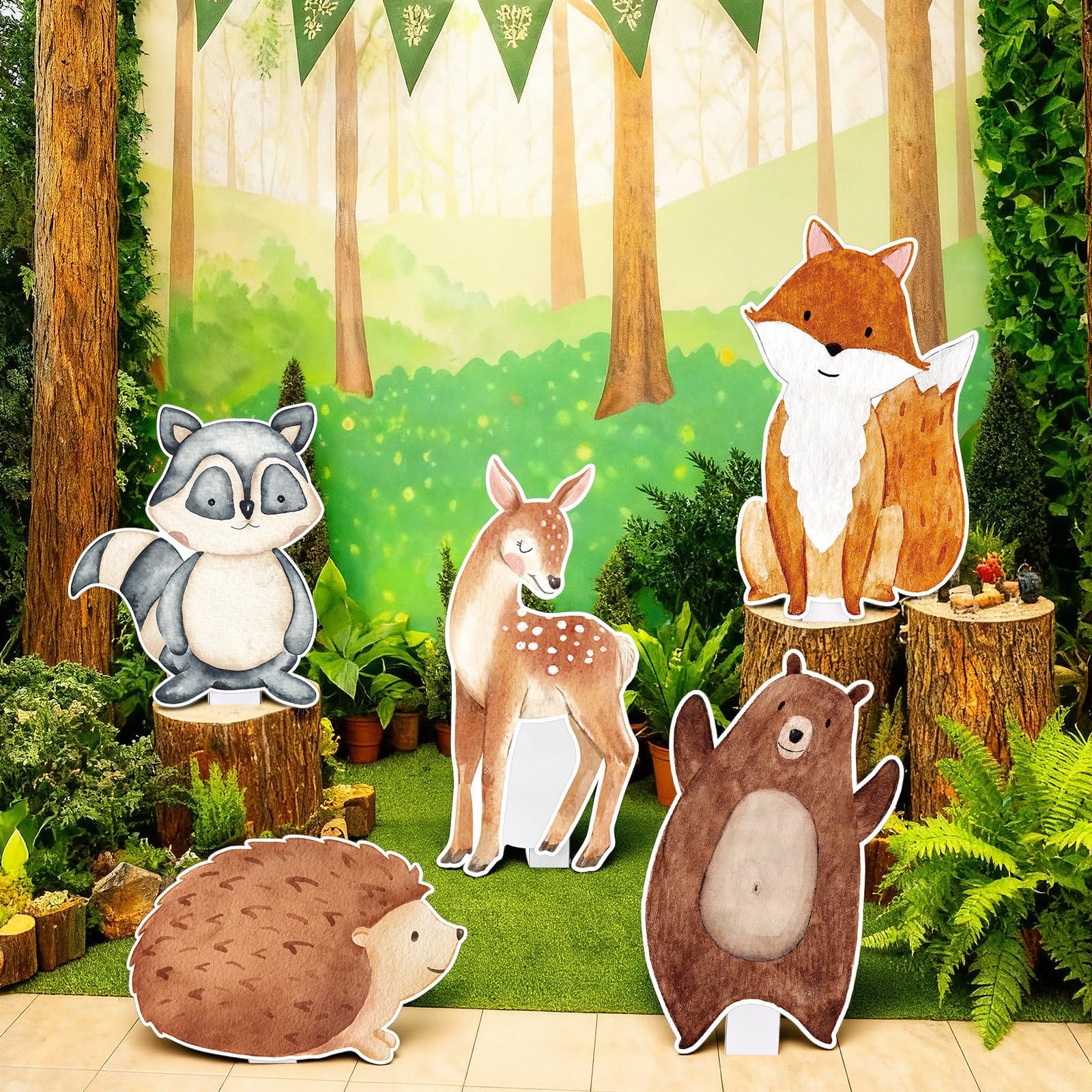 - Capoda 5 Pcs Large Woodland Animal Party Signs Decoration, Forest Animal Cardboard Cutouts Yard Signs Centerpieces for Woodland Birthday Party Decor Supplies