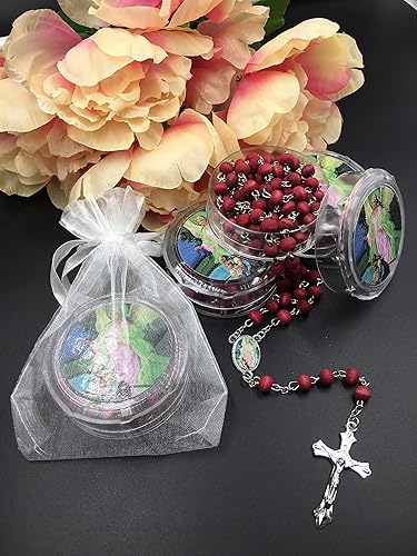 Miniatura 3 de 12 - Ángel de la Guarda Favores Rosarios Cruz Perfumada Recuerdos Rojos de Bautizo Rosario Con Bolsas de Organza