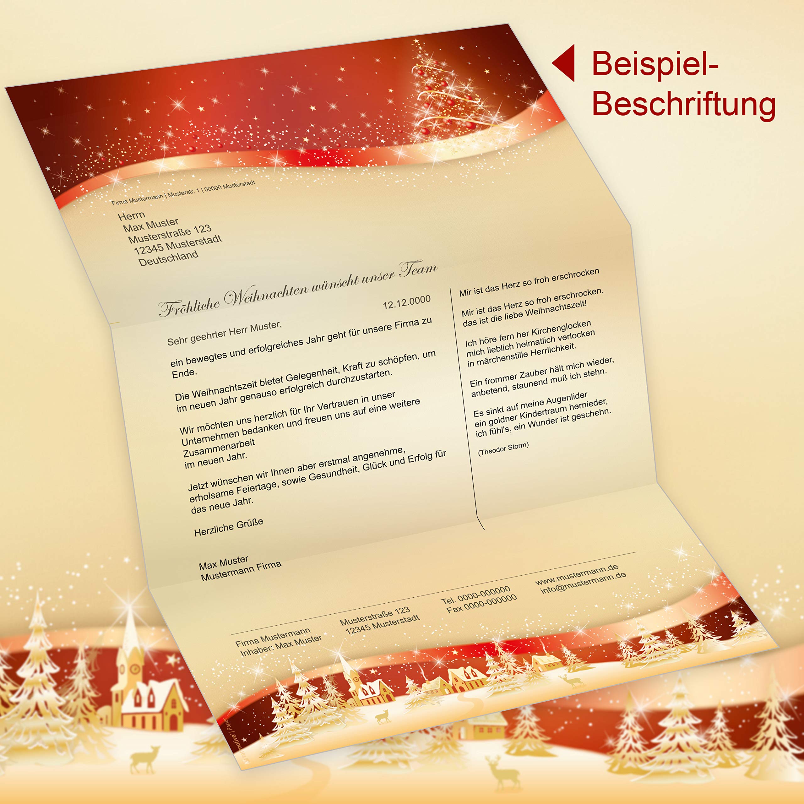 ROT GOLD 250 Sets Weihnachtsbriefpapier mit Umschläge ohne Fenster, Briefpapier Weihnachten A4