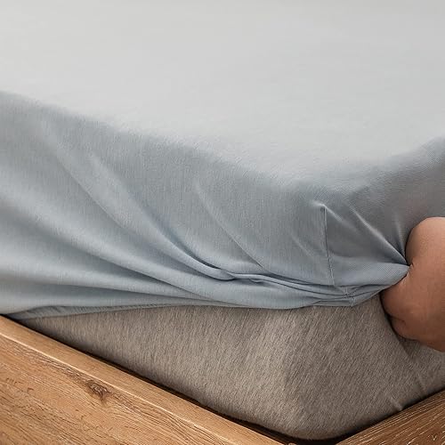 Miniatura 2 de PURE ERA Sábana bajera de algodón de punto jersey solo (sin sábana encimera ni fundas), bolsillo profundo de hasta 15 a 20 pulgadas, ultra suave,