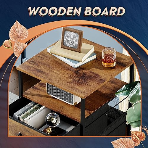 Miniatura 5 de DEVAISE Archivador móvil de 2 cajones, soporte de impresora rodante con estante de almacenamiento abierto, archivador vertical de tela para tamaño