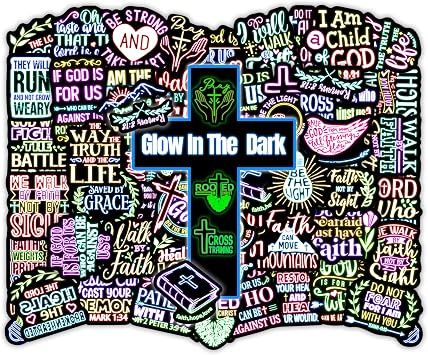 51 Pcs Glow in The Dark Neon Christian Bible Stickers for Kids, Jesus Christ Faith Vinyl Waterproof Water Bottle Laptop Decals, Teens Adults Religious Christianity Christmas Easter Thanksgiving