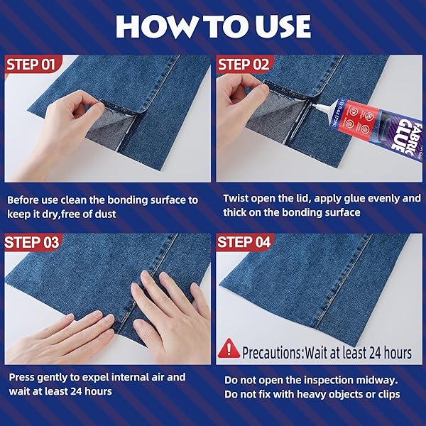 YAFLC Fabric Glue Permanent, Fabric Glue for Patch, Clear Fabrics Adhesive for Clothing Permanent Washable for All Cotton, Denim, Flannel, Polyester 2 x 75 ml - 4