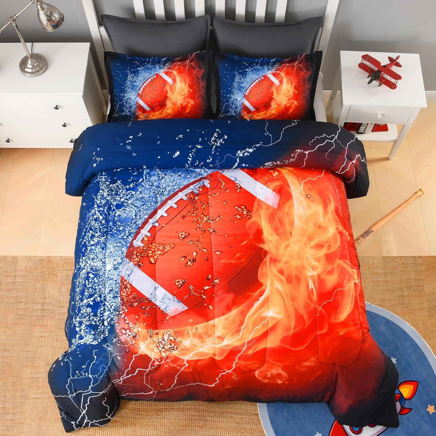 Andency Football Comforter Set Twin(66x90 Inch), 2 Pieces(1 Football Comforter, 1 Pillowcase) Sport Microfiber Rugby Comforter Set Bedding Set for Kids Boys Teens