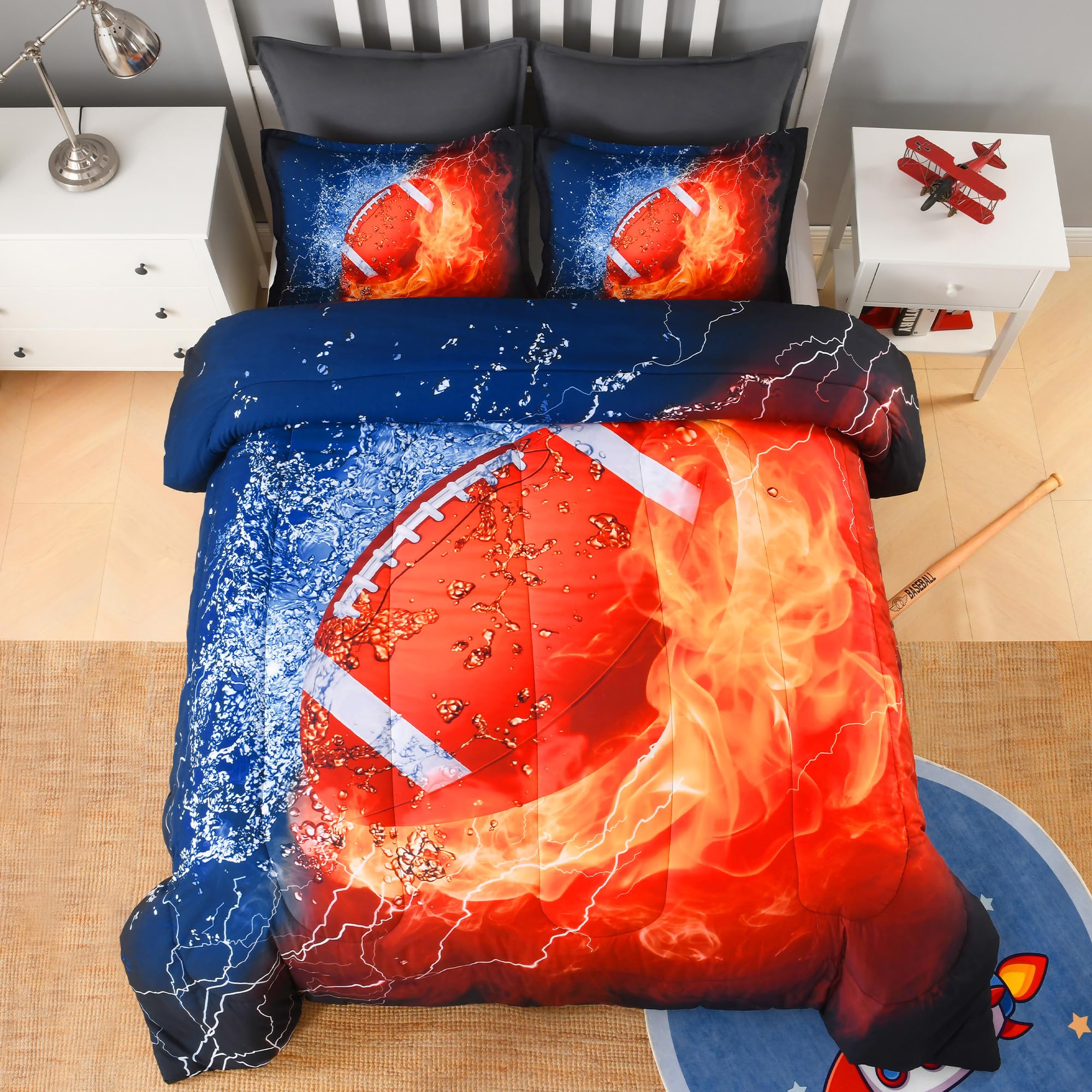 Andency Football Comforter Set Full Size, 3D Sport Bedding Set 3 Pieces