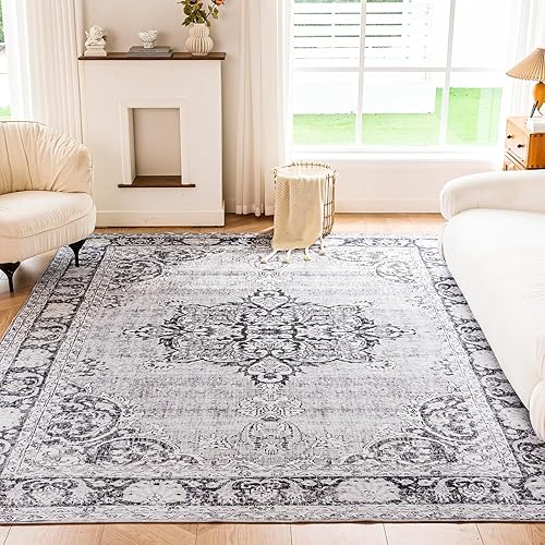 FINECASA Alfombras lavables de 5 x 7 pies, antideslizantes, lavables, de pelo bajo, lavables, para sala de estar, dormitorio, comedor, cocina,