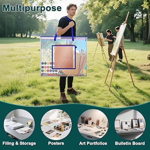 Miniatura 7 de Bolsa grande de almacenamiento para pósteres, bolsa de arte de 25 x 19 pulgadas con bolsillo para póster, alfombrillas de corte, álbum de recortes
