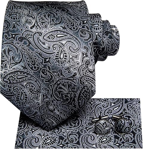 Miniatura 2 de Hi-Tie Juego de lazos de seda para hombre con bolsillo cuadrado y gemelos diseño formal de negocios