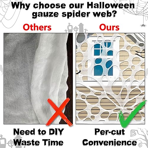 Miniatura 3 de Decoraciones de Halloween Telaraña al aire libre 13.45 x 12.46 pies red de carne de res elástica gigante precortada, telarañas, telaraña, telaraña,