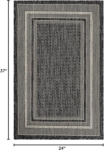 Miniatura 2 de Unique Loom - Colección Outdoor Border - Tapete para exteriores de borde suave - 2 pies x 3 pies 1 pulgada, rectangular, negromarfil