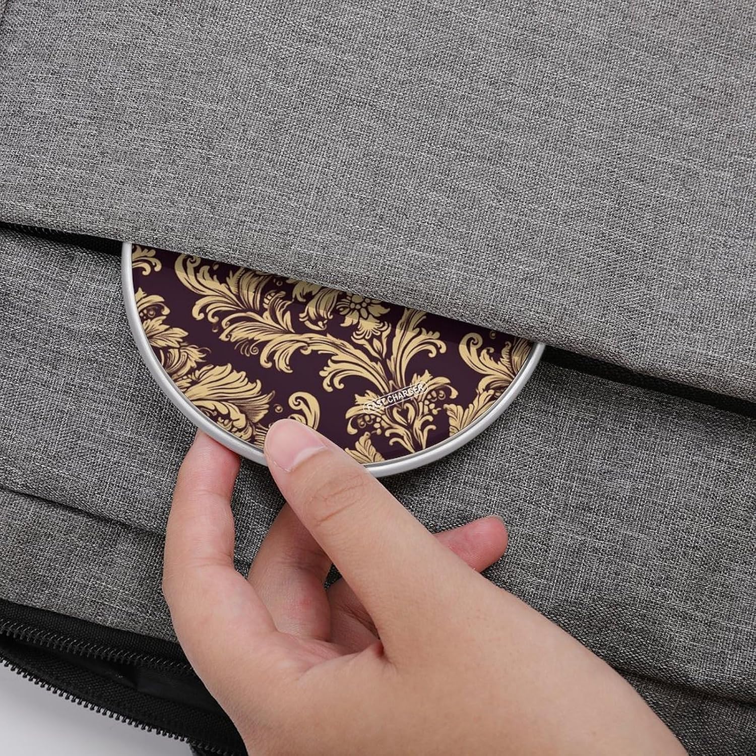 Damask Pattern Wireless Charger, 10W Qi-Certified Fast Wireless Charging Pad with USB Cable & LED Indicator Fashion Charger Mat Portable Charging Station for All Qi-Enabled Phones image 4