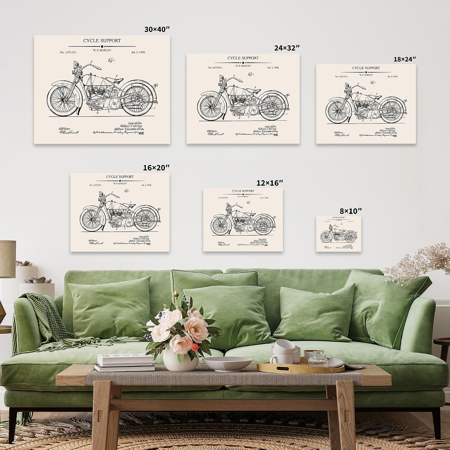 Poster Master Vintage Cycle Support Blueprint Canvas - Motorcycle Patent Print - Transportation Art - Bike Enthusiast Gift - Great Garage or Man Cave Wall Decor - 8x10 STRETCHED Canvas