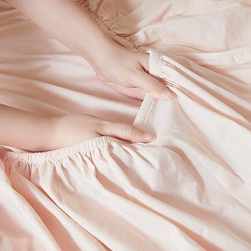 Miniatura 4 de Linen Closet Juego de 4 sábanas tamaño King 100% algodón orgánico, percal nítido, ligeras y transpirables, sábanas de cama rosa claro, bolsillo