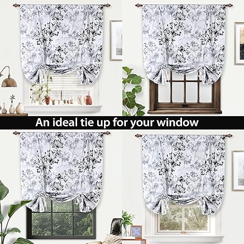 Miniatura 2 de DriftAway Cortinas de amarre para ventanas, con estampado de acuarela de acacia, floral, con aislamiento térmico, con bolsillo para cortinero, 100%