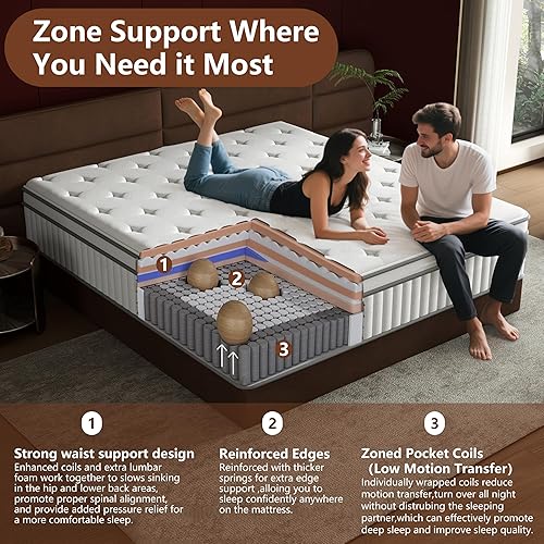 Miniatura 4 de mikibama Colchón individual de 12 pulgadas, colchón híbrido tamaño individual en una caja para cama individual con espuma viscoelástica y resortes