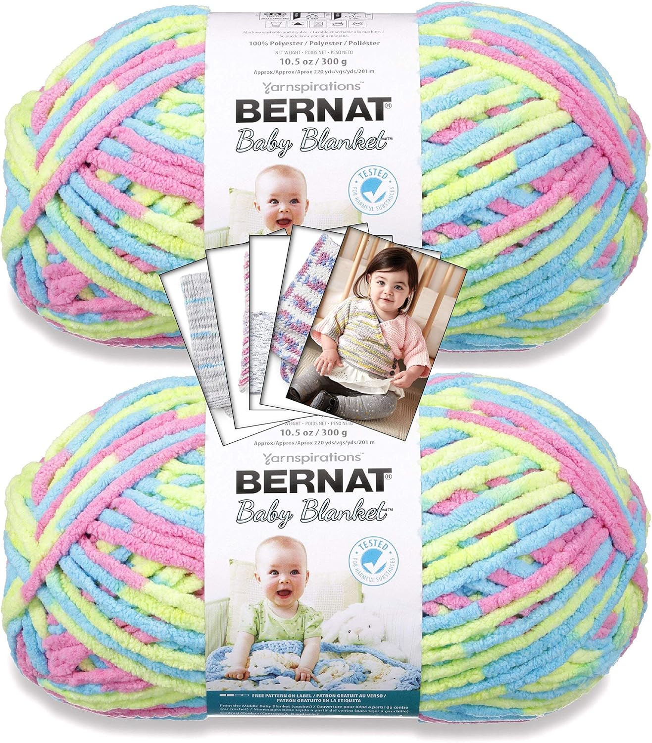 Bernat Baby Blanket Yarn - Big Ball (10.5 oz) - 2 Pack with Pattern Cards in Color (Jelly Beans)