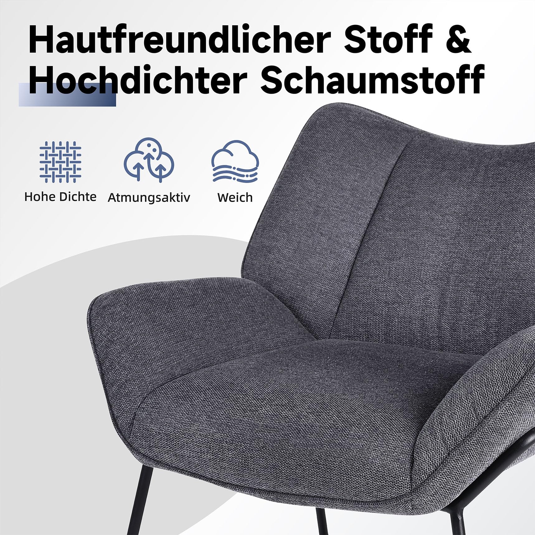Youhauchair Sessel Wohnzimmer Loungesessel modern Lesesessel gepolstert Ohrensessel mit Metallbeinen für Schlafzimmer/Wohnzimmer, Leinen, Dunkelgrau