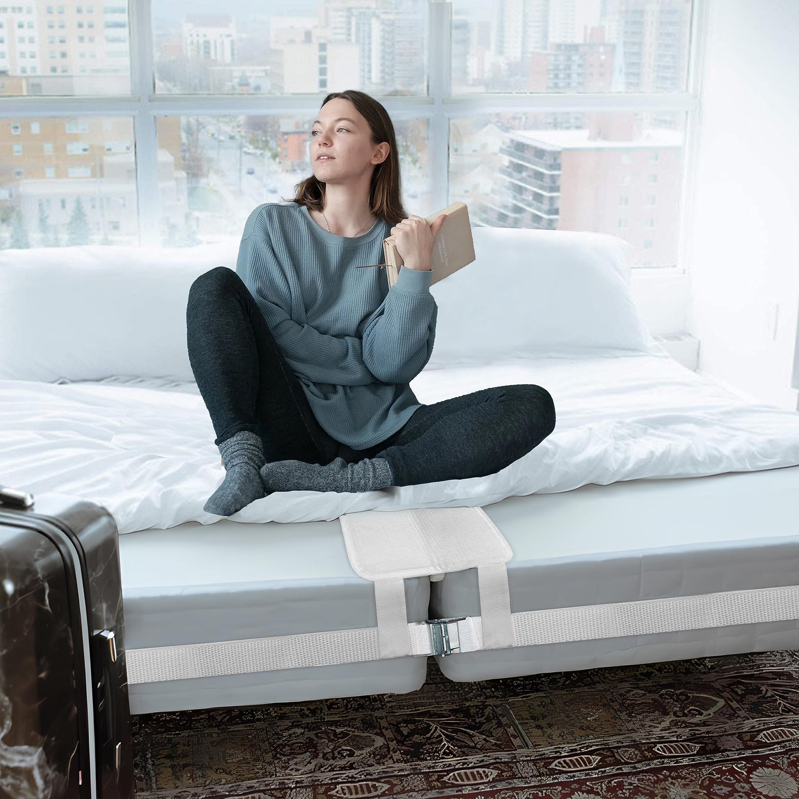 Pont d'amour pour matelas avec sangle de serrage de 200 x 25 cm, remplissage d'espace pour matelas et remplisseur d'espace de visiteur, cale de matelas – Relie deux matelas simples en un matelas
