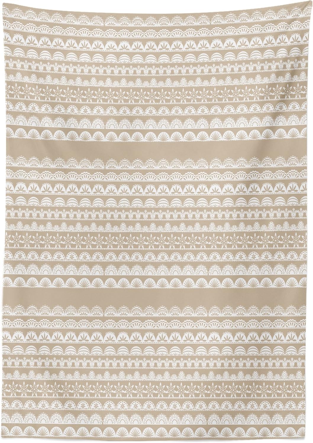 Ambesonne Tan and White Tablecloth, Lace Style Antique Border Motifs Composition Vintage and Feminine Ornament, Dining Room Kitchen Rectangular Table Cover, 60" X 84", White Tan 60" X 84" White Tan