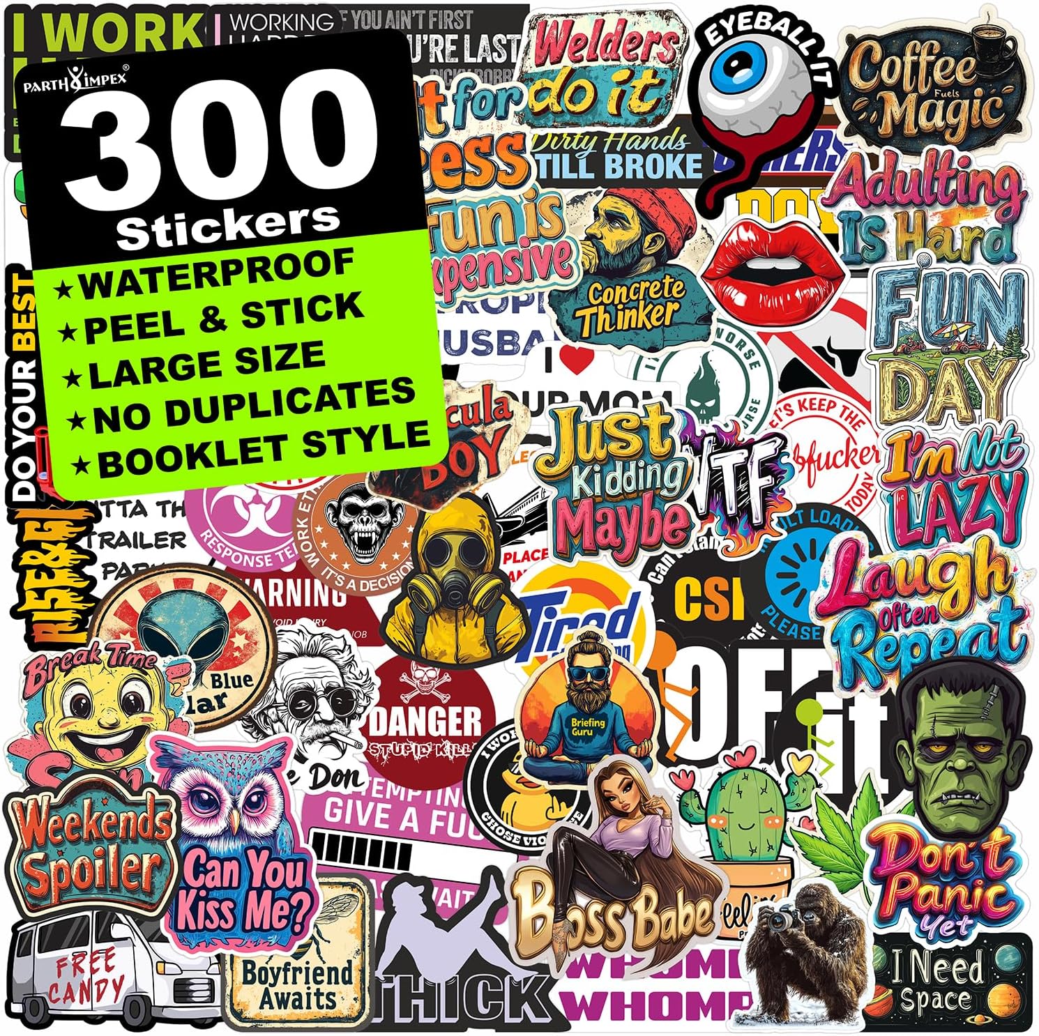 300 Pcs Hard Hat Stickers for Adults - Funny Meme (Dirty) for Water Bottle, Laptop, Helmet, Cars, Tool Box - Blue Collar Stickers for Men, Waterproof Sarcastic Scrapbooking Vinyl Decals