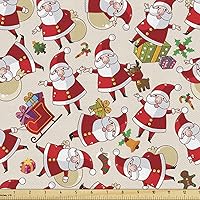 Vista 49 de Ambesonne Tela Navideña por Yarda, Tema Navideño con Hojas de Acebo Corona Bayas Ilustración Impresa, Tela Decorativa para Tapicería y Acentos