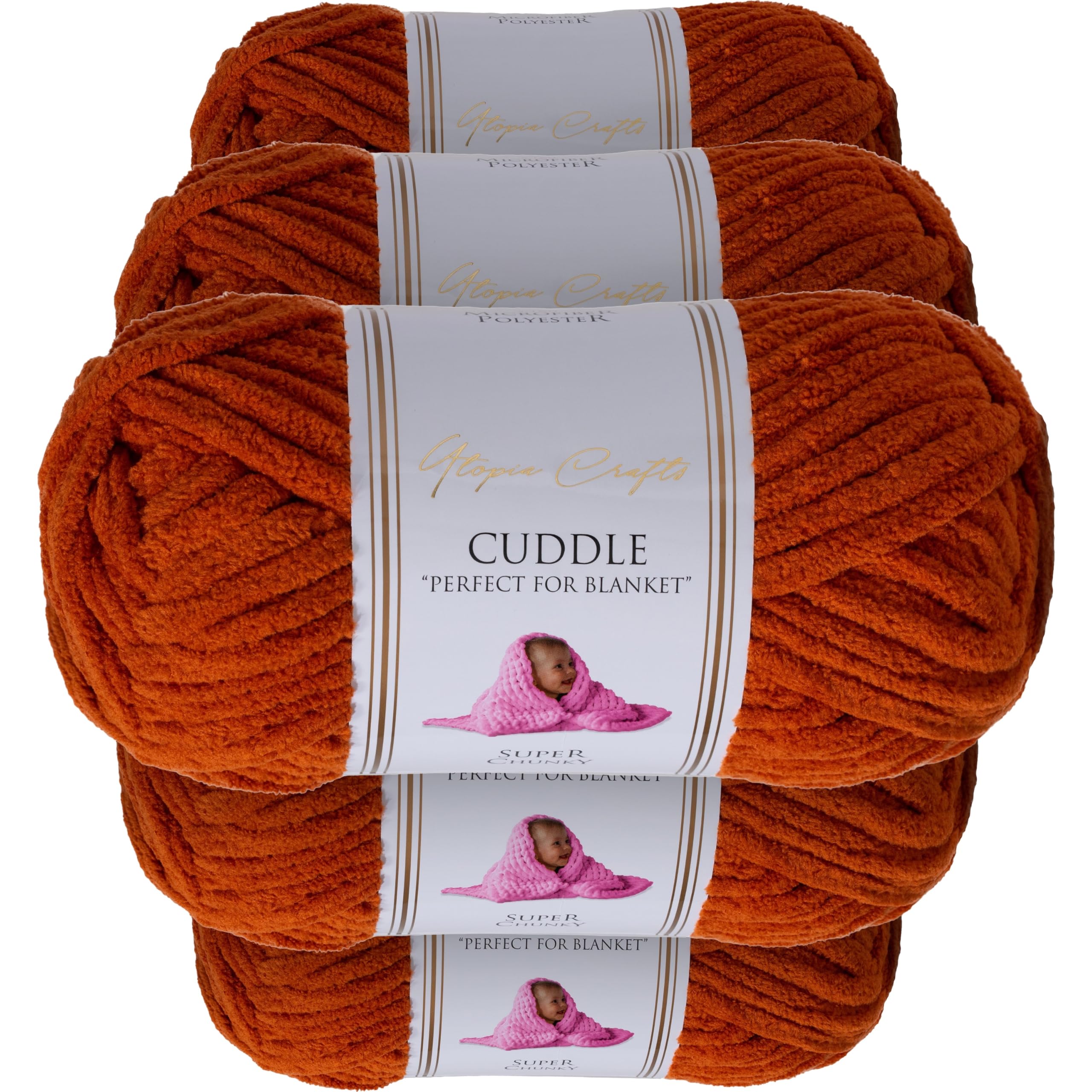Utopia Crafts Cuddle Super Chunky Chenille Soft Yarn 5X 100g (Caramel)