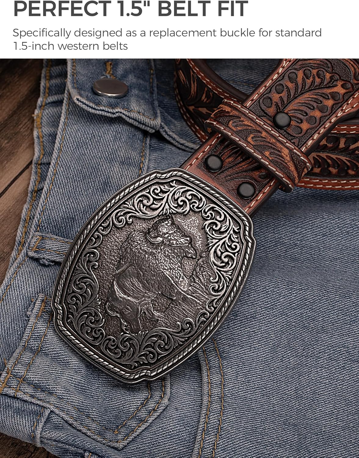 Western Belt Buckle for 1.5" Belts | Heavy Duty Interchangeable Cowboy Buckle Western Accessory for Men & Women - Image 4