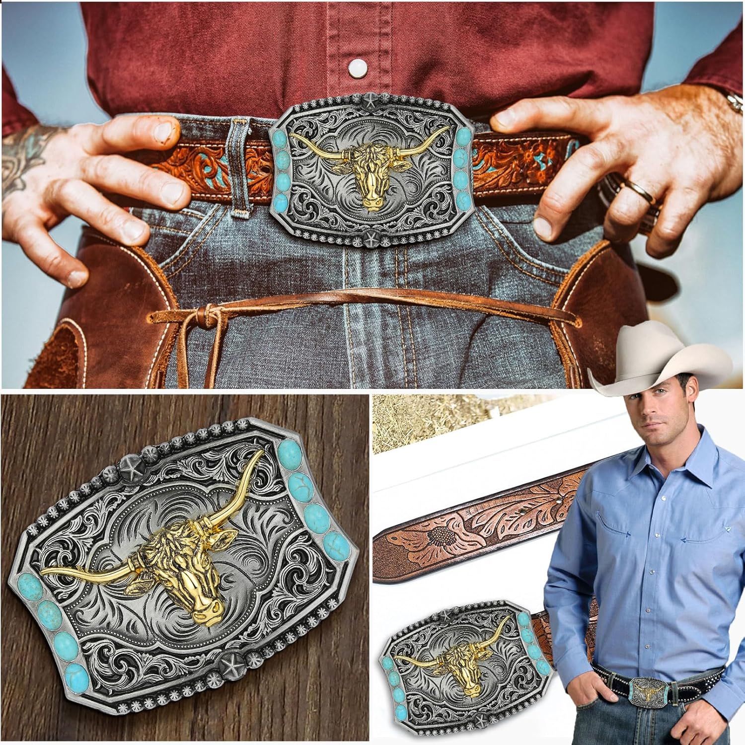 Western Belt Buckles for Men Women Vintage Longhorn Rodeo Cowboy Belt Buckle Cowboy Gifts for Women - Image 6